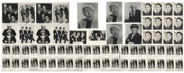 Large Lot of 119 Promotional Photos of Moe Howard & The Three Stooges -- Most Measure 4'' x 5'' With Either Curly or Shemp, Though Besser & Curly Joe Are Included in Some -- Most Are Near Fine